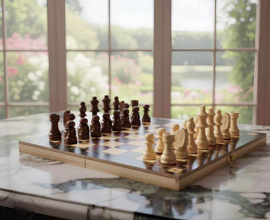 Vintage 3-in-1 Chess Checkers Backgammon Set – Handmade Wooden Board 9. ...