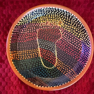 Australian Aboriginal Hand Painted Dreamtime Footprint Pottery Plate 8” Decor