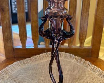 Vintage Józefina Krosno Style Amethyst Art Glass Candle Holder Twisted Stem