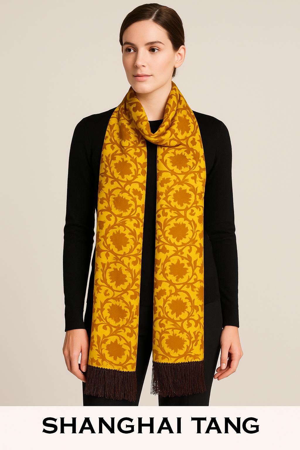 SHANGHAI TANG シルクショール SHANGHAI TANG Fringed Scarf Silk Jacquard Reversible Magenta Navy