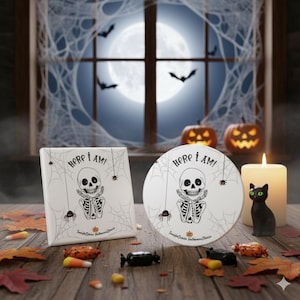 Halloween Skeleton Coaster: Spooky Drinkware, Gothic Coffee Gift