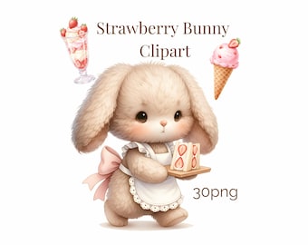 かわいい印刷可能なちびいちごうさぎクリップアート / 商用利用 / PNG