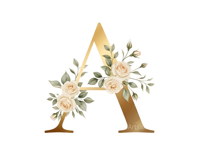Gold Alphabet Clipart, Ivory Rose Letters, Floral Monogram PNG Set ...