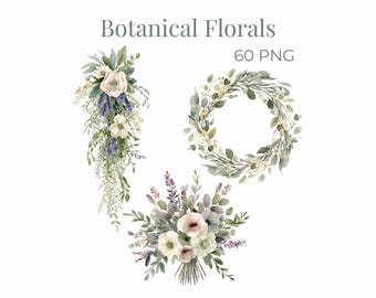 Soft Botanical Florals – Watercolor Swag, Bouquet & Wreath Clipart Collection (60 PNGS)