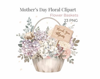 Mother's Day Floral Clipart Set, Watercolor Flower Baskets PNG, Digital Download for Cards, Invitations & Scrapbooking 23 PNG