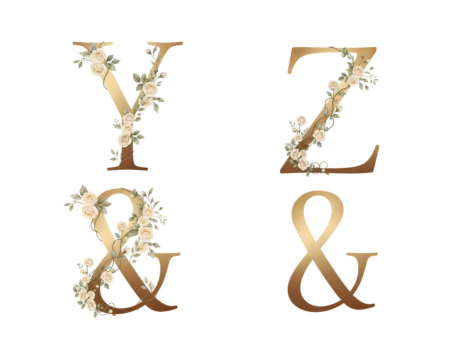Gold Alphabet Clipart, Ivory Rose Letters, Floral Monogram PNG Set ...
