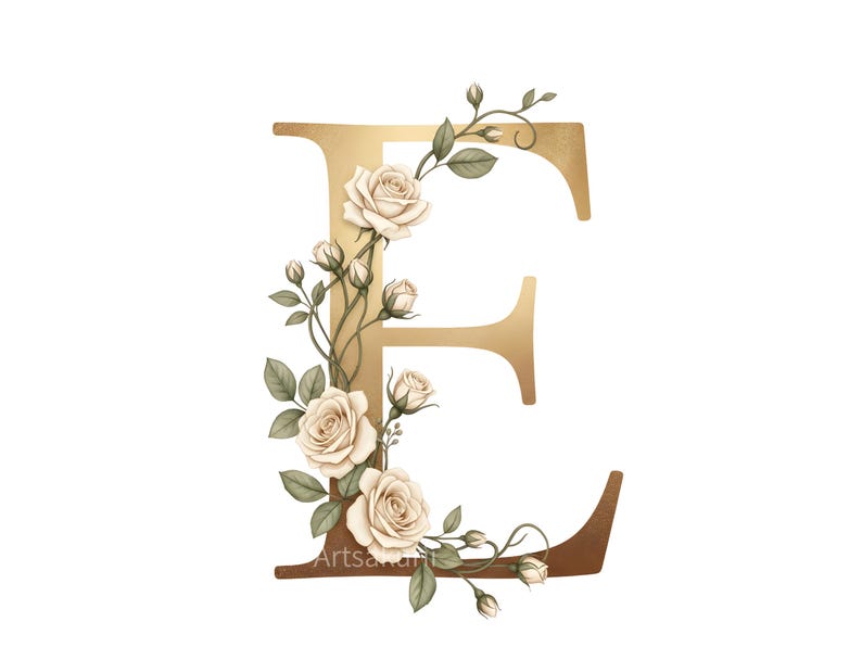 Gold Alphabet Clipart, Ivory Rose Letters, Floral Monogram PNG Set ...