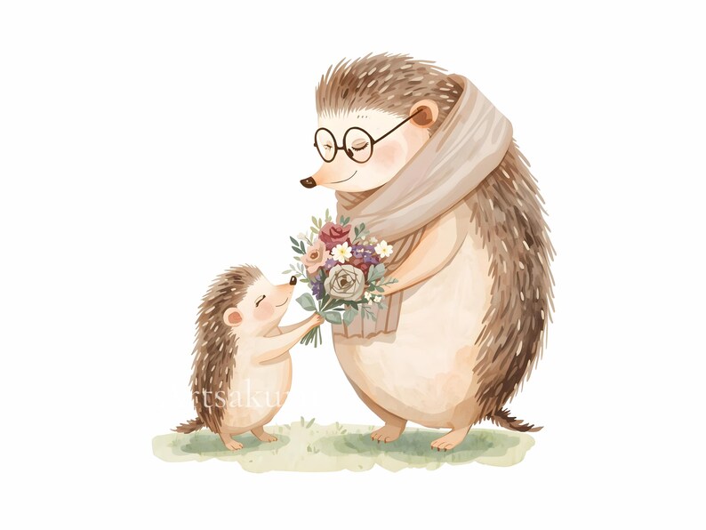 Grandma and Baby Animal Watercolor Illustration Set, Mother’s Day Printable Card Clipart for Grandmother Gift, 19 PNG Digital Download image 13