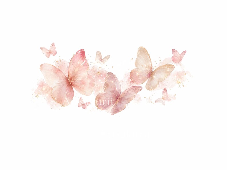 Dusty Pink Butterfly Border Clipart PNG, Watercolor Butterfly Borders ...