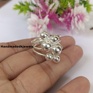 Sterling Silver Cluster Ball Ring: Adjustable Boho Statement Jewelry