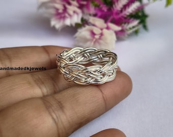 Bague tressée en argent sterling 925, grosse bande tissée, bague noeud celtique faite main, bague tendance bohème, bague femme/homme, toutes les tailles HT186