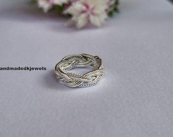 Bague puzzle tressée faite main en argent sterling
