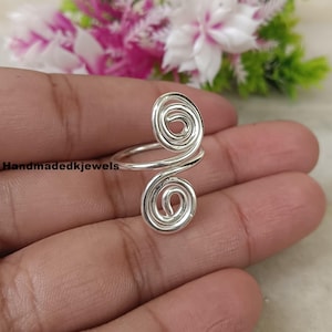 Sterling Silver Dual Spiral Ring: Adjustable Boho Statement Jewelry
