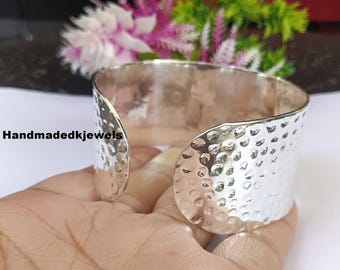 Hammered Sterling Silver Cuff Bracelet: Handmade Rustic Wide Bangle