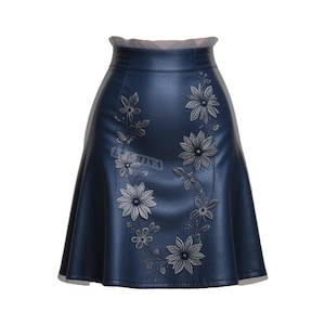 Gothic Leather Skirt with Embroidery | High Waist A-Line Flared Skirt | Steampunk Victorian Festival Cosplay Outfit for Women