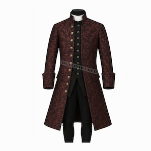 Men’s 17th Century Victorian Frock Coat | Gothic Steampunk Renaissance Tailcoat | Vintage Jacquard Long Jacket Costume