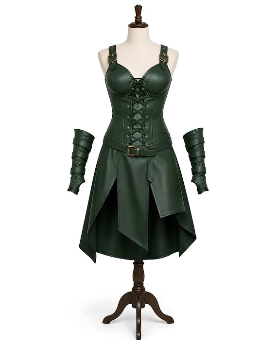 green leather corset dress Amazon.com: Women Corset Dress Pea Green Silk Overbust Bustier Waist  Trainer Top & Faux Leather Long Skirt (9X-Large): Clothing, Shoes & Jewelry