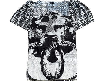 Chanel Black and White Lion Printed Cotton & Silk Tunic