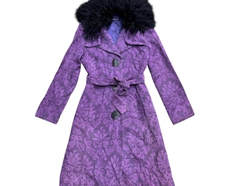 Vintage Vivienne Tam sammetspräglad kappa med avtagbar päls