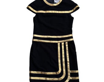 Vestido Chanel de tweed negro y dorado