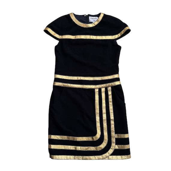 black and gold chanel dress Chanel Tweed Black Gold Dress