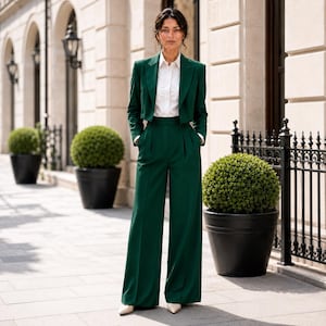 dark green dress pants outfit Emerald Pant Suit for Wedding sleeve:Short Sleeve