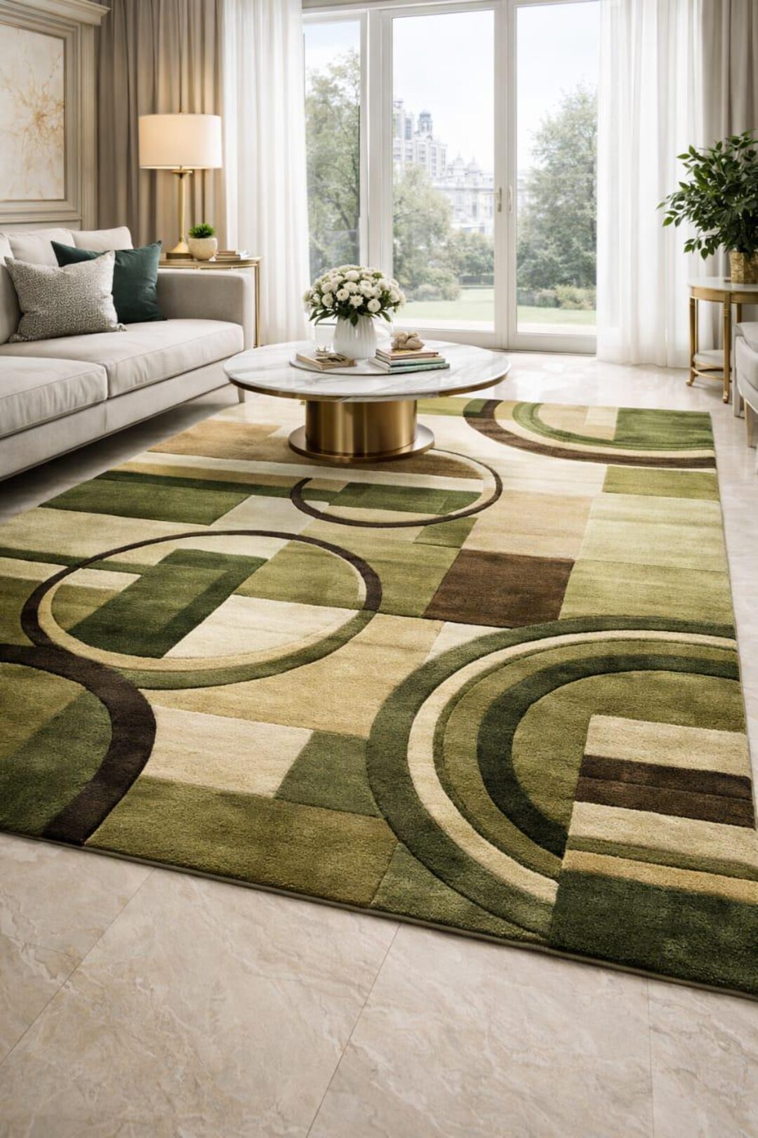 Geometric Square Pattern Area Rug Mid Century Modern Geometric Rug - Retro Circle & Square Pattern Area ...