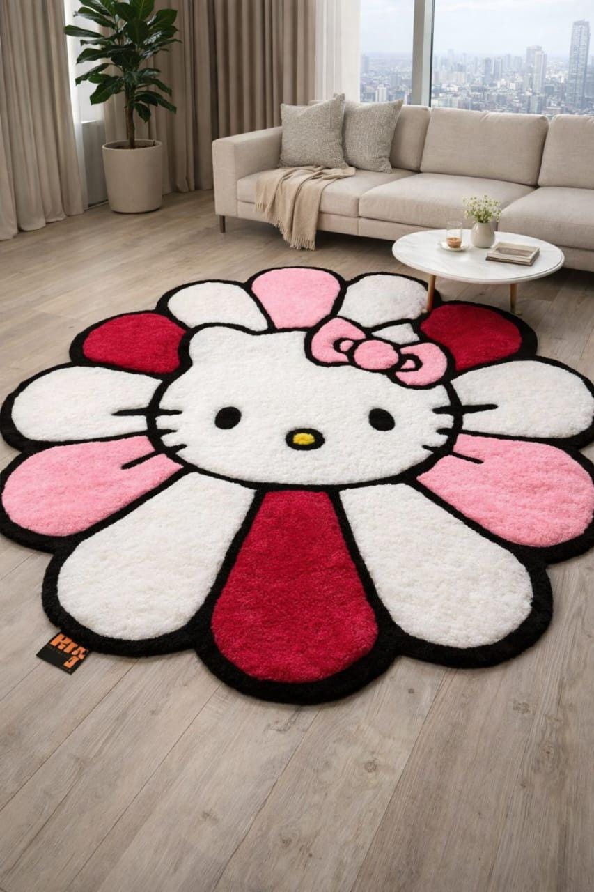 HELLO KITTY 花形ミラー　レトロ　セット売り Hello Kitty Flower Rug Murakami Inspired 3D Tufted Area Rug Cute
