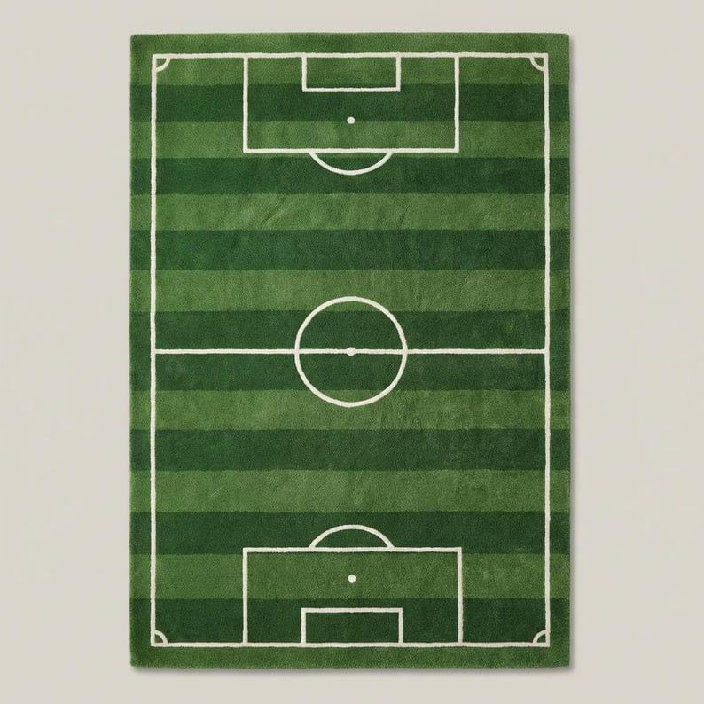 Football Filed Rugg Soccer Field Rug Football Pitch Kids Play Mat Hand Tufted Green Wool ...