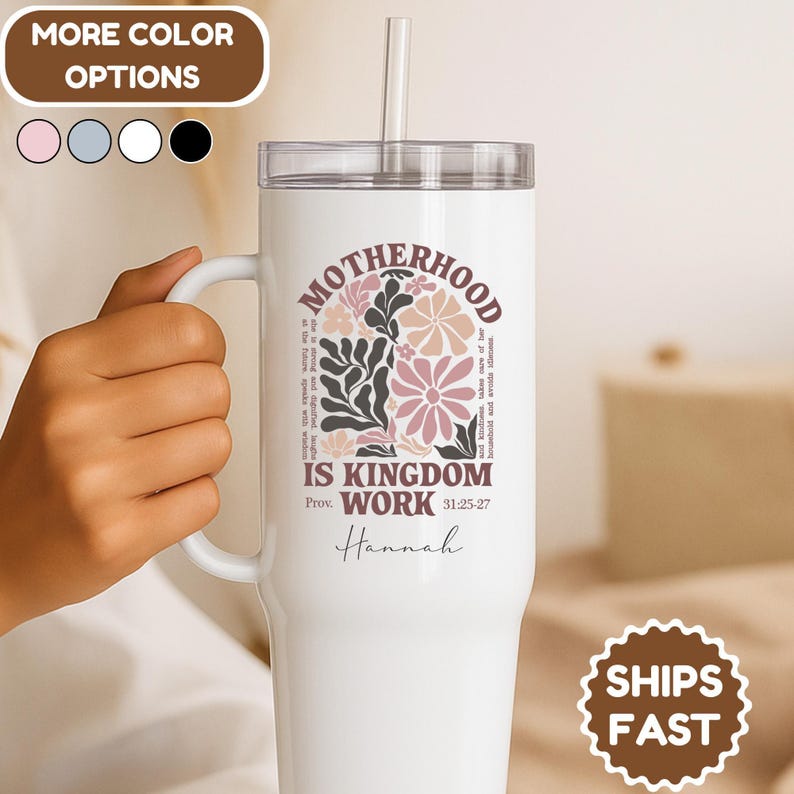 Motherhood Is Kingdom Work Tumbler, Christian Mom Tumbler, Proverbs 31 Gift, Faith Based Mom Gift, Custom Name Christian Cup, Gift for Mom zdjęcie 2