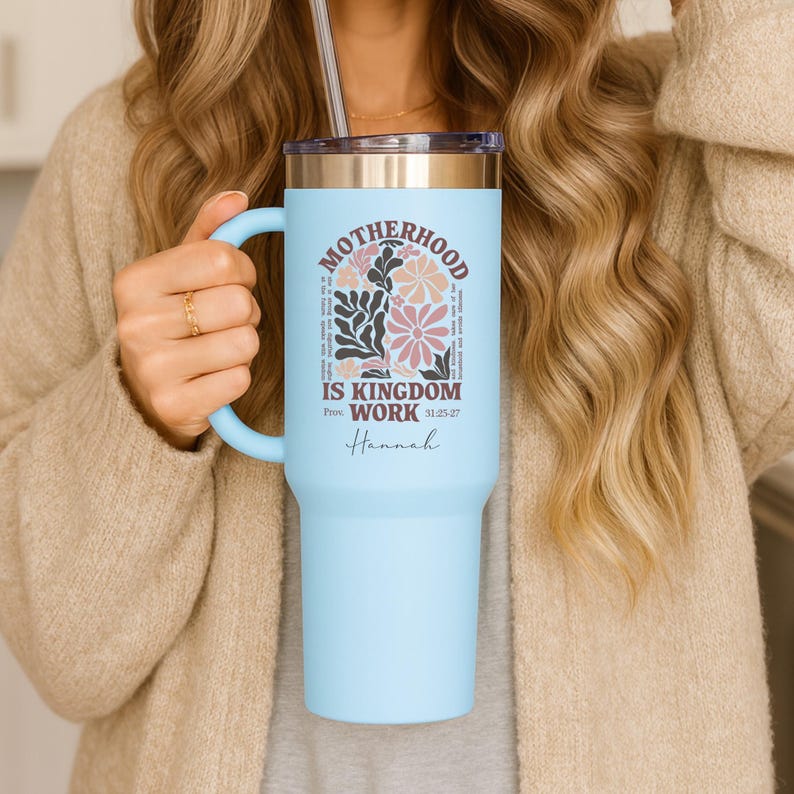 Motherhood Is Kingdom Work Tumbler, Christian Mom Tumbler, Proverbs 31 Gift, Faith Based Mom Gift, Custom Name Christian Cup, Gift for Mom zdjęcie 3