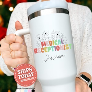 Medical Receptionist Tumbler, Healthcare Professional Cup, Receptionist Appreciation Gift, Floral Medical Office Gift