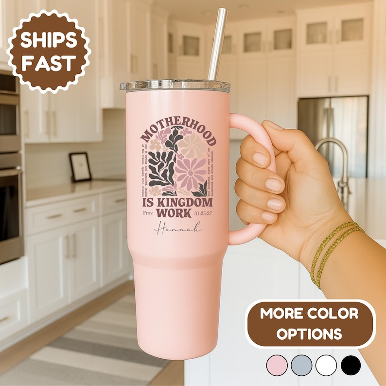 Motherhood Is Kingdom Work Tumbler, Christian Mom Tumbler, Proverbs 31 Gift, Faith Based Mom Gift, Custom Name Christian Cup, Gift for Mom zdjęcie 1