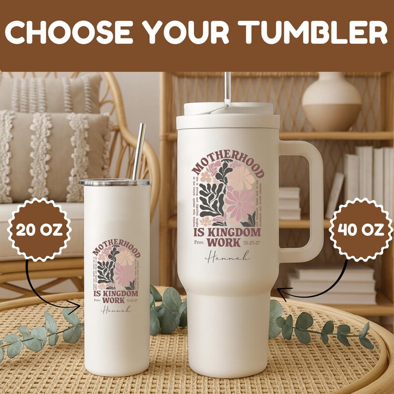 Motherhood Is Kingdom Work Tumbler, Christian Mom Tumbler, Proverbs 31 Gift, Faith Based Mom Gift, Custom Name Christian Cup, Gift for Mom zdjęcie 6
