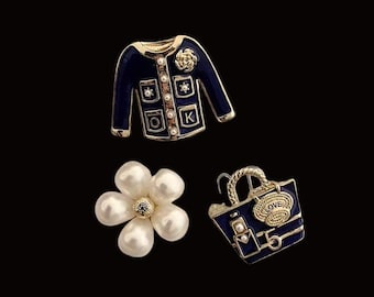 3PCS Elegant Brooches and Pins for Women, Set with Handbag, Flower & Coat Designs, Fashion Jewelry for Coat, Dress, Scarf, Bag, Gift For Her