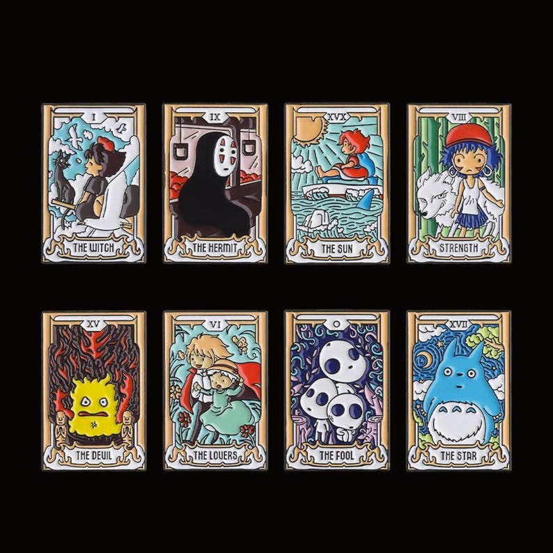 Studio Ghibli Tarot Emaljnålar Set: Totoro, Spirited Away, Prinsessan Mononoke bild 1