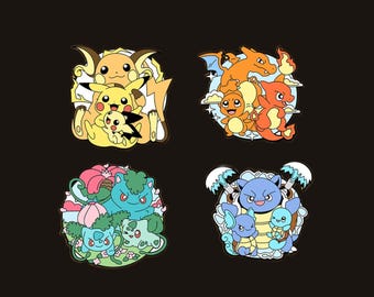 2026 New Version Pokémon Enamel Pin Set: Pikachu, Bulbasaur, Charmander, Blast