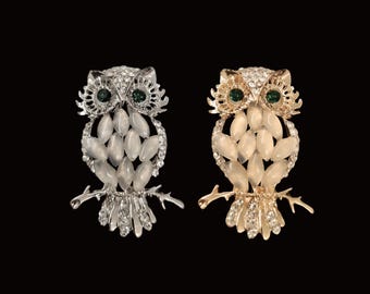 Sparkling Owl Brooch, Vintage Owl Rhinestone Jewel, Elegant Owl Brooch, Fashion Accessory, Luxury Gift, Cute and Elegant, Jewelry Gift