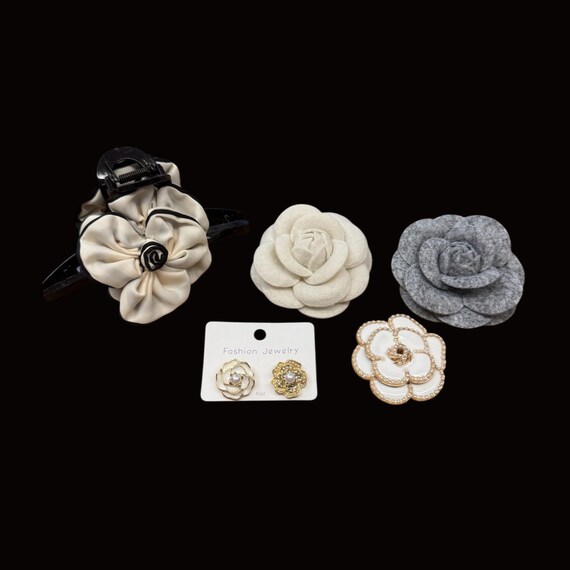 Camellias Flower Hair Clip Brooch Pin Cream Elegant Accessory Women Meilliwish Camellia Flower Hair Clip Brooch (Cream  main image 4