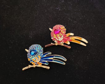 STJOHN セントジョン ビジュー ラインストーン ペンダントトップ ブローチ ヴィンテージ バード ブローチ ピン ブルー ラインストーン サイン入り