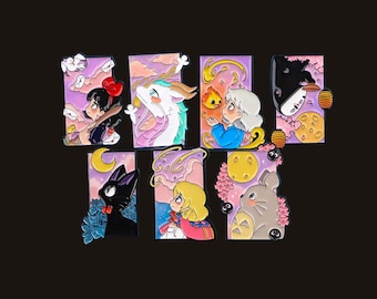 New 7pcs Studio Ghibli Tarot Enamel Pin Set: Totoro, Spirited Away, Princess Mononoke