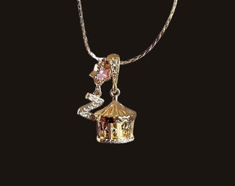 Birthstone Necklace, Golden Carousel & Z Letter Design, Dainty Gold Chain, Birthday Gift for Her, Mother's Day Gift