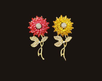 2PCS Pink & Yellow Sunflower Brooch, Sunflower Rhinestones, Sunflower Pin,  Cute and Elegant, Jewelry Gift For Her, Jewelry Gift