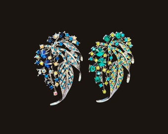 Elegant Blue Meteor Leaf Brooch and Green Meteor Leaf Brooch, Rhinestones + Crystal,  Cute and Elegant, Jewelry Gift For Her, Jewelry Gift