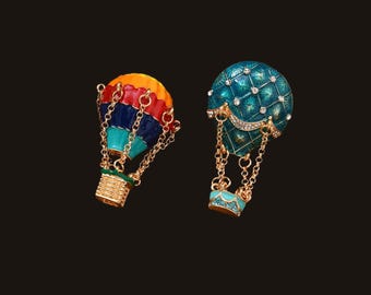 2PCS Cute Korean Style Brooches, Set with Vintage Hot Air Balloon Designs, Fashion Jewelry for Coat, Bag, Gift For Her or Him
