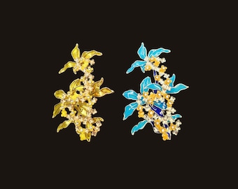 2PCS Blue & Yellow Osmanthus Brooch, Osmanthus Rhinestones, Osmanthus Pin,  Cute and Elegant, Jewelry Gift For Her, Jewelry Gift