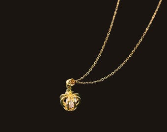 Birthstone Necklace, Golden Crown & Jewelry Design, Dainty Gold Chain, Birthday Gift for Her, Mother's Day Gift