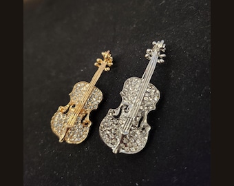 2 broches élégantes pour violon, dorées et argentées, bijoux tendance pour manteau, sac, cadeau pour elle ou pour lui