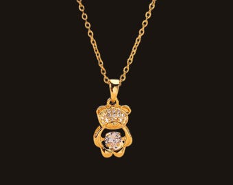 Birthstone Necklace, Golden Bear & Jewelry Design, Dainty Gold Chain, Birthday Gift for Her, Mother's Day Gift