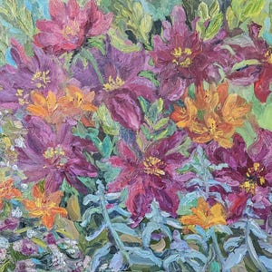 Impressionistic Floral Oil Painting: Textured Colorful Fine Art